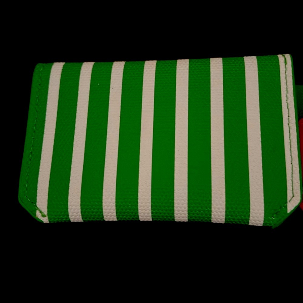 Kate Spade Green Striped wallet card holder with Strawberry Charm - Picture 6 of 7